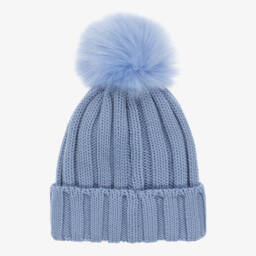 Catya-Girls Woolly Blue Pom-Pom Hat | Childrensalon Outlet