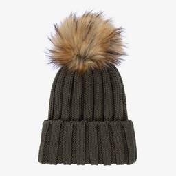 Catya-Green Faux Fur Pom-Pom Hat | Childrensalon Outlet