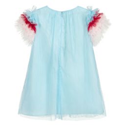 Charabia-فستان تول بأكمام كشكش لون أزرق | Childrensalon Outlet