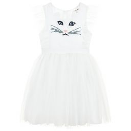 Charabia-فستان قطن و تول لون أبيض | Childrensalon Outlet