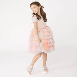 Charabia-فستان تول غليتر لون زهري وأخضر وأزرق | Childrensalon Outlet