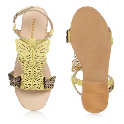 Charabia-صندل جلد لون أصفر و ذهبي للبنات | Childrensalon Outlet