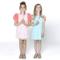 Charabia-Розовое платье из тюля с перьями | Childrensalon Outlet