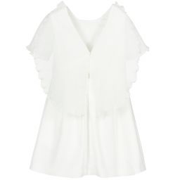 Charabia-فستان كريب و أورغانزا لون أبيض | Childrensalon Outlet