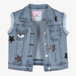 Chiara Ferragni Kids-Голубой джинсовый жилет со звездами для девочек | Childrensalon Outlet