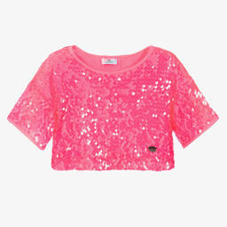 كيّارا فيراغني كيدز-توب قصير تول مزين بترتر لون زهري نيون للبنات | Childrensalon Outlet