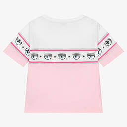 كيّارا فيراغني كيدز-تيشيرت قطن لون زهري وأبيض للبنات | Childrensalon Outlet