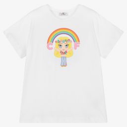 كيّارا فيراغني كيدز-تيشيرت قطن لون أبيض للبنات | Childrensalon Outlet