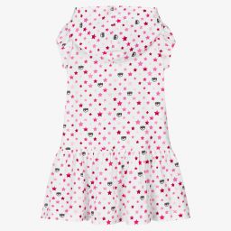 كيّارا فيراغني كيدز-فستان قطن جيرسي لون أبيض وزهري | Childrensalon Outlet