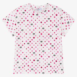 كيّارا فيراغني كيدز-تيشيرت قطن جيرسي لون أبيض وزهري للبنات | Childrensalon Outlet