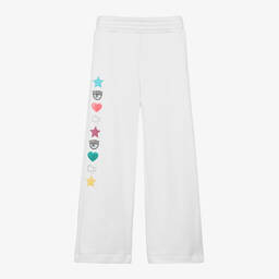 Chiara Ferragni Kids-Girls White Wide-Leg Cotton Joggers | Childrensalon Outlet