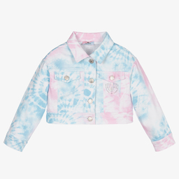 Chiara Ferragni Kids-Розово-голубая куртка с эффектом тай-дай | Childrensalon Outlet