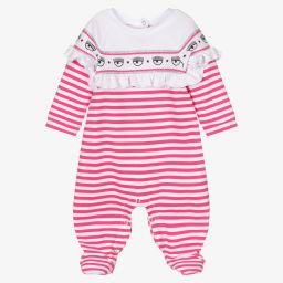 كيّارا فيراغني كيدز-بيبي غرو قطن مقلم لون زهري وأبيض للمولودات | Childrensalon Outlet