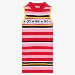 كيّارا فيراغني كيدز-فستان قطن مقلم لون زهري وأحمر وأسود وأصفر | Childrensalon Outlet