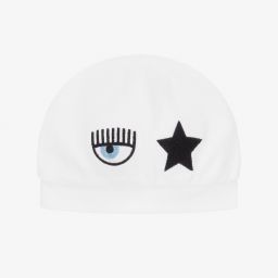 Chiara Ferragni Kids-White Cotton Eyestar Baby Hat | Childrensalon Outlet