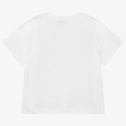 كيّارا فيراغني كيدز-تيشيرت قطن لون أبيض بطبعة ورود للبنات | Childrensalon Outlet