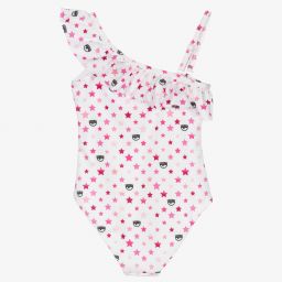 Chiara Ferragni Kids-White & Pink Logo Swimsuit | Childrensalon Outlet