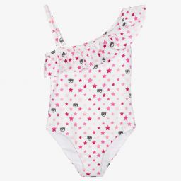 Chiara Ferragni Kids-White & Pink Logo Swimsuit | Childrensalon Outlet