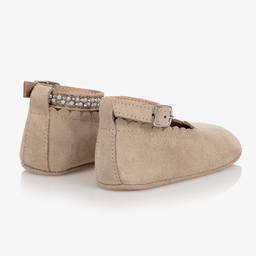 تشيلدرن كلاسيكس-حذاء شامواه لون بيج لمرحلة قبل المشي للمولودات | Childrensalon Outlet