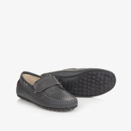 تشيلدرن كلاسيكس-حذاء موكاسين جلدي فحمي للأولاد | Childrensalon Outlet