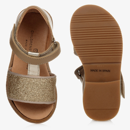 تشيلدرن كلاسيكس-صندل جلد وقماش غليتر لون ذهبي للبنات | Childrensalon Outlet