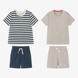 Childrensalon Essentials-Boys Grey & Blue Organic Shorts Set (2 Pack) | Childrensalon Outlet
