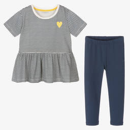 Childrensalon Essentials-Girls Blue Organic Cotton Leggings Set | Childrensalon Outlet