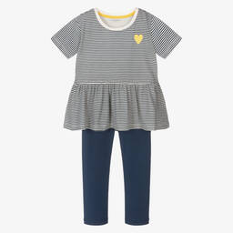Childrensalon Essentials-Girls Blue Organic Cotton Leggings Set | Childrensalon Outlet