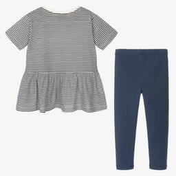 Childrensalon Essentials-Girls Blue Organic Cotton Leggings Set | Childrensalon Outlet