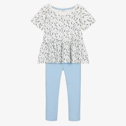 Childrensalon Essentials-Girls Blue Organic Cotton Leggings Set | Childrensalon Outlet