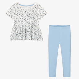 Childrensalon Essentials-Girls Blue Organic Cotton Leggings Set | Childrensalon Outlet