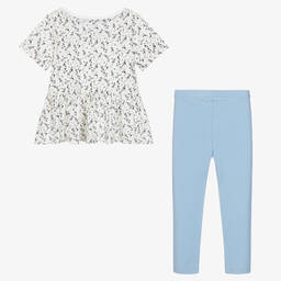 Childrensalon Essentials-Girls Blue Organic Cotton Leggings Set | Childrensalon Outlet