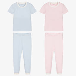 تشلدرن صالون إيسينشيلز-بيجاما قطن مقلمة لون أزرق وزهري للبنات (عدد 2) | Childrensalon Outlet