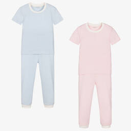 تشلدرن صالون إيسينشيلز-بيجاما قطن مقلمة لون أزرق وزهري للبنات (عدد 2) | Childrensalon Outlet