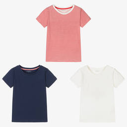 Childrensalon Essentials-Girls Blue & Red Organic T-Shirts (3 Pack) | Childrensalon Outlet