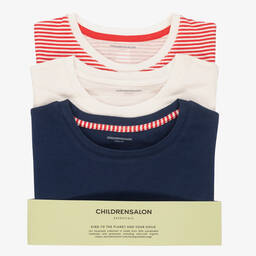 Childrensalon Essentials-Girls Blue & Red Organic T-Shirts (3 Pack) | Childrensalon Outlet