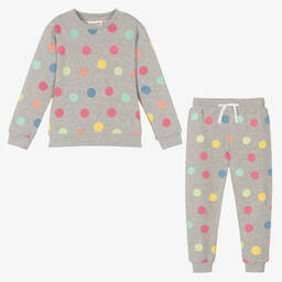 Childrensalon Essentials-Girls Grey Organic Polka Dot Tracksuit | Childrensalon Outlet