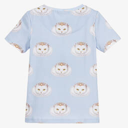 Волшебные принты от CHILDRENSALON-Girls Blue Cotton T-Shirt | Childrensalon Outlet