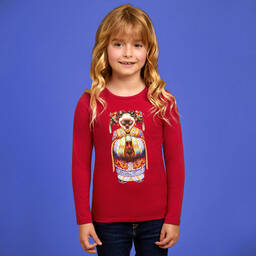 Волшебные принты от CHILDRENSALON-Girls Red Cotton Jersey Top | Childrensalon Outlet