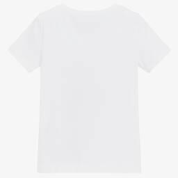 Волшебные принты от CHILDRENSALON-Girls White Cotton T-Shirt | Childrensalon Outlet
