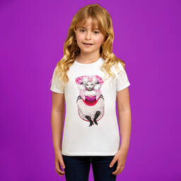 Волшебные принты от CHILDRENSALON-Girls White Cotton T-Shirt | Childrensalon Outlet