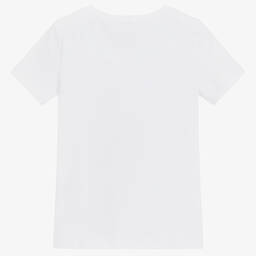 Волшебные принты от CHILDRENSALON-Girls White Cotton T-Shirt | Childrensalon Outlet