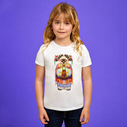 Волшебные принты от CHILDRENSALON-Girls White Cotton T-Shirt | Childrensalon Outlet