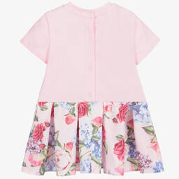 تشلدرن صالون-فستان أطفال بناتي قطن جيرسي وساتان لون زهري بطبعة ورود | Childrensalon Outlet