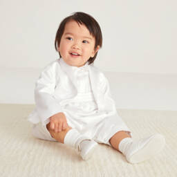 Childrensalon Occasions-طقم ساتان أبيض أنيق للأولاد | Childrensalon Outlet