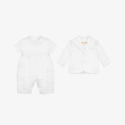 Childrensalon Occasions-طقم ساتان أبيض أنيق للأولاد | Childrensalon Outlet