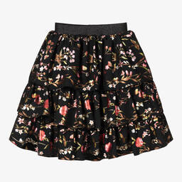 Childrensalon Occasions-Girls Black Floral Crêpe Skirt | Childrensalon Outlet