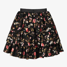 Childrensalon Occasions-Girls Black Floral Crêpe Skirt | Childrensalon Outlet