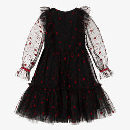 Childrensalon Occasions-Черное платье из тюля с красными сердечками | Childrensalon Outlet
