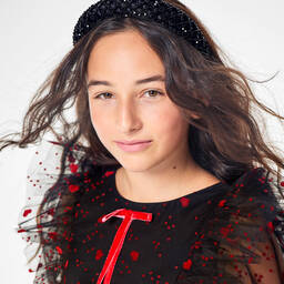 Childrensalon Occasions-Черное платье из тюля с красными сердечками | Childrensalon Outlet